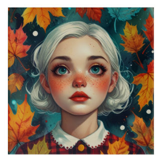 Cute Girl Fall Leaves Autumn Colors Acrylic Print