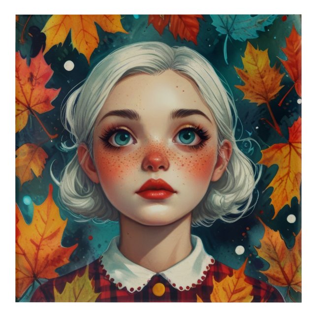 Cute Girl Fall Leaves Autumn Colors Acrylic Print (Front)