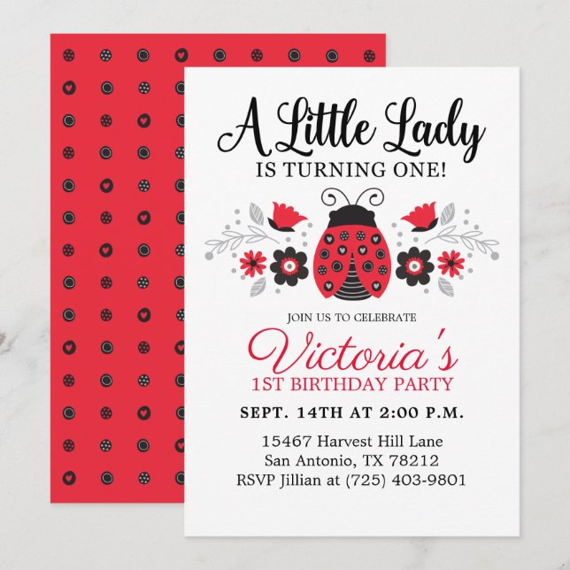 Cute Girl First Birthday Party Invitation (Front/Back)