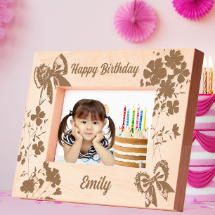 Cute Girl Floral Bow Birthday Gift Laser Photo Engraved Frames