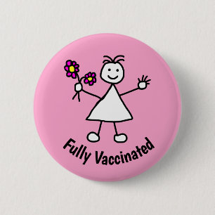 Cute Girl Flowers Vaccinated Button