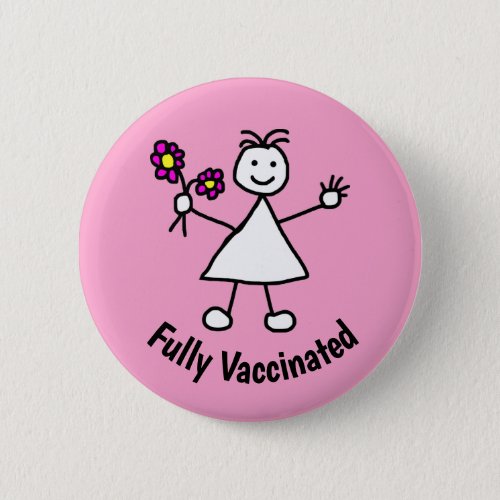 Cute Girl Flowers Vaccinated  Button