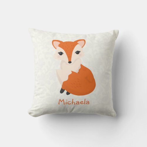 Cute Girl Fox Personalized Kids Throw Pillow