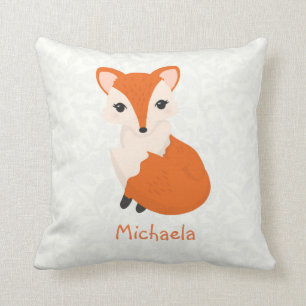 Cute Girl Fox Personalized Kids Throw Pillow