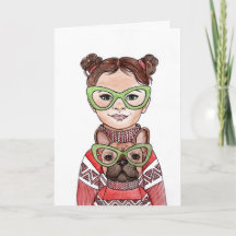 Cute Girl & French Bulldog Matching Glasses Folk A