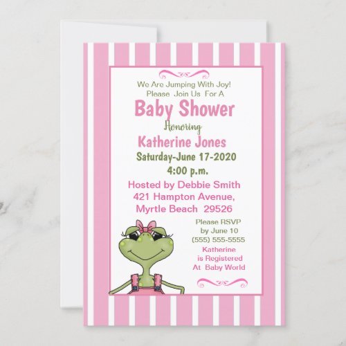 Cute  Girl Frog Baby Shower  Invitation