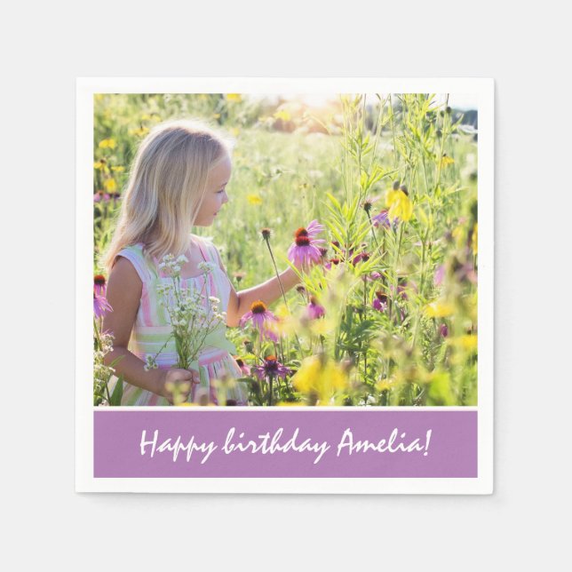Cute Girl Full Photo Birthday Party Napkins (Front)