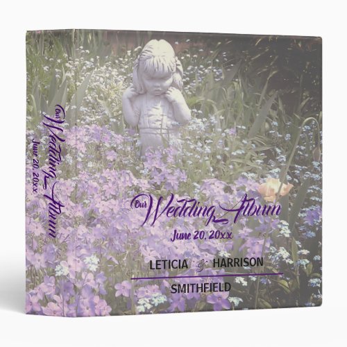 Cute Girl Garden Statue Purple Flowers Wedding 3 Ring Binder
