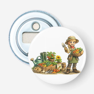 Cute Girl Gardener Harvesting Vegetables Art Bottle Opener