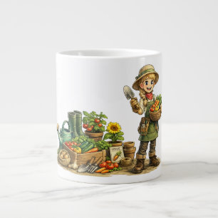 Cute Girl Gardener Harvesting Vegetables Art Giant Coffee Mug