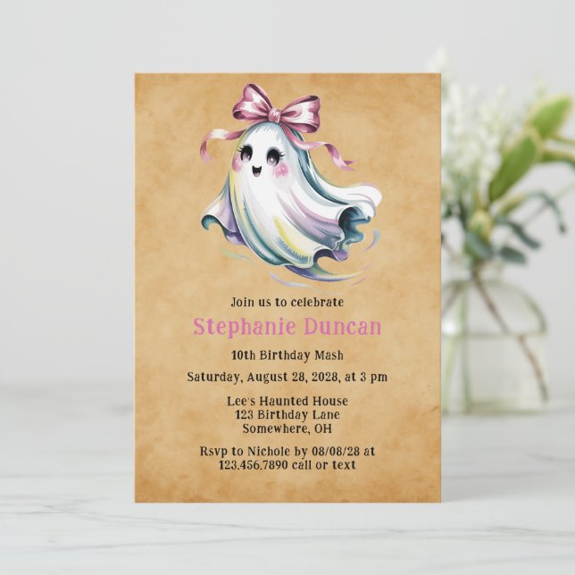 Cute Girl Ghost Birthday Mash Invitation (Standing Front)