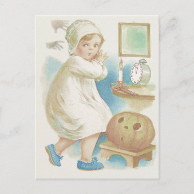 Cute Girl Ghost Jack O Lantern Pumpkin Postcard (Front)