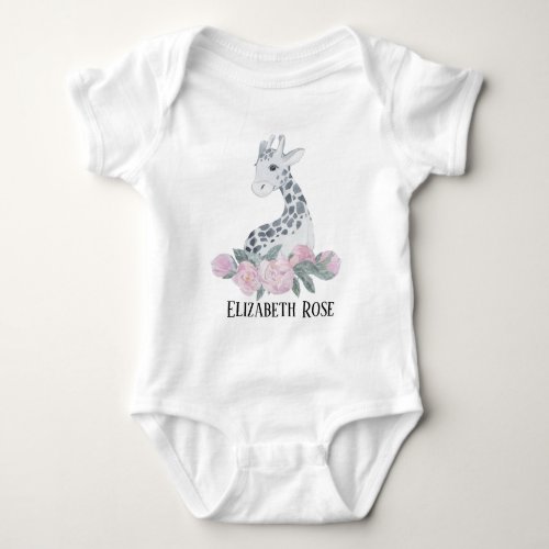 cute girl giraffe add name Jungle Baby Bodysuit