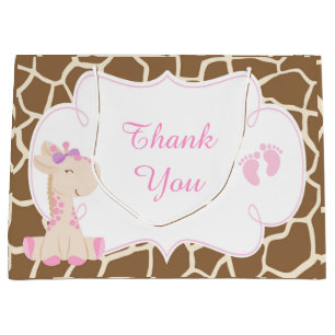 Cute Girl Giraffe Baby Shower Thank You Large Gift Bag