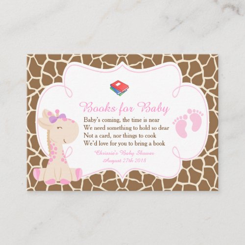 Cute Girl Giraffe Book Request for Baby Shower Enclosure Card