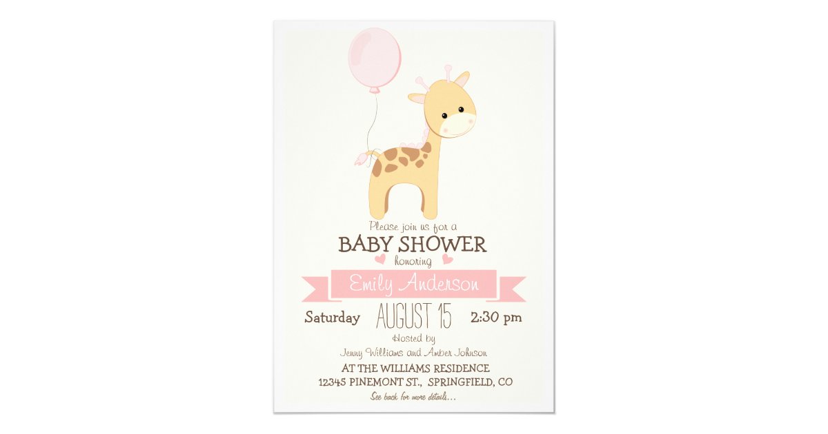 Cute Girl Giraffe Jungle Zoo Animal Baby Shower Invitation Zazzle