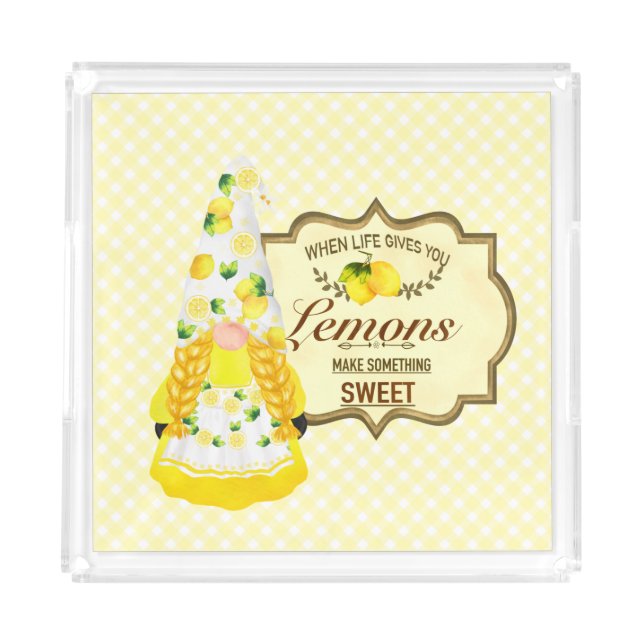 Cute Girl Gnome and Lemons  Acrylic Tray (Front)