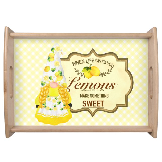 Cute Girl Gnome and Lemons  Serving Tray (Front)