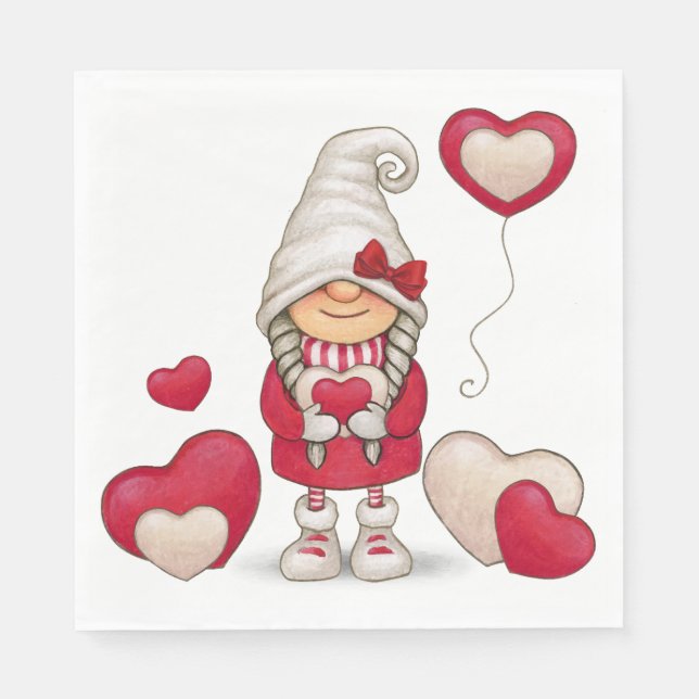 Cute Girl Gnome Fairytale Red Garden Gnomes Party  Napkins (Front)