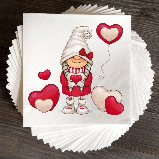 Cute Girl Gnome Fairytale Red Garden Gnomes Party  Napkins (Creator Uploaded)