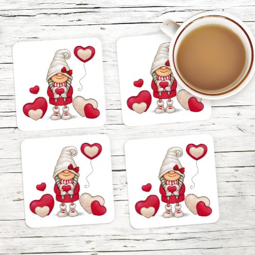 Cute Girl Gnome Fairytale Red Garden Gnomes Party  Square Paper Coaster