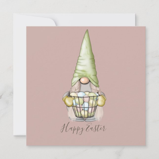 Cute Girl Gnome with Eggs Easter Flat Card (Front)