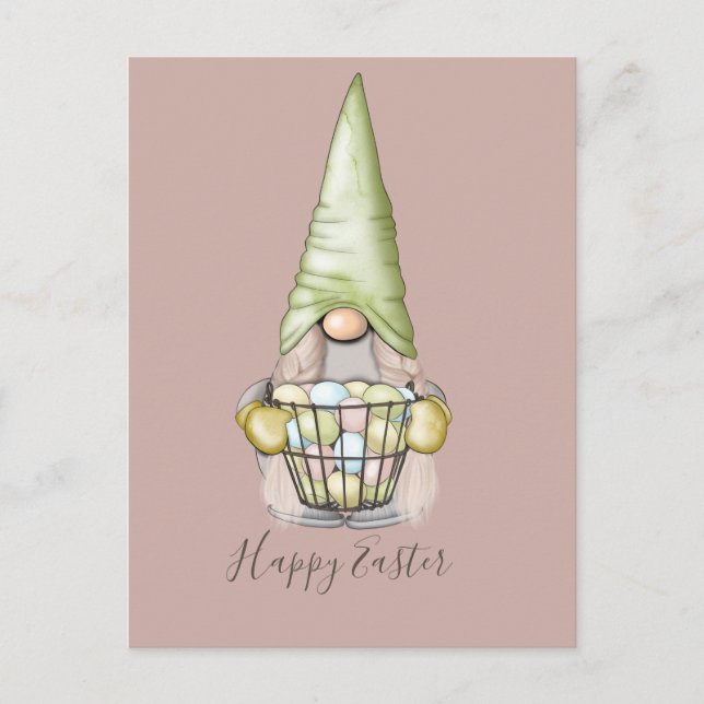 Cute Girl Gnome with Eggs Easter Holiday Postcard (Front)