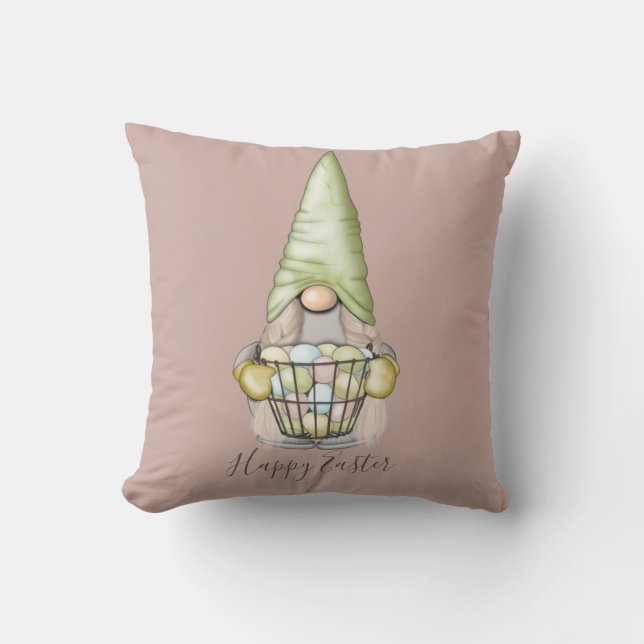 Cute Girl Gnome with Eggs Easter Holiday  Throw Pillow (Front)