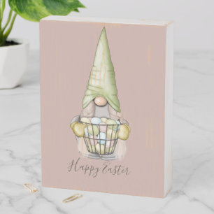 Cute Girl Gnome with Eggs Easter Holiday   Wooden Box Sign