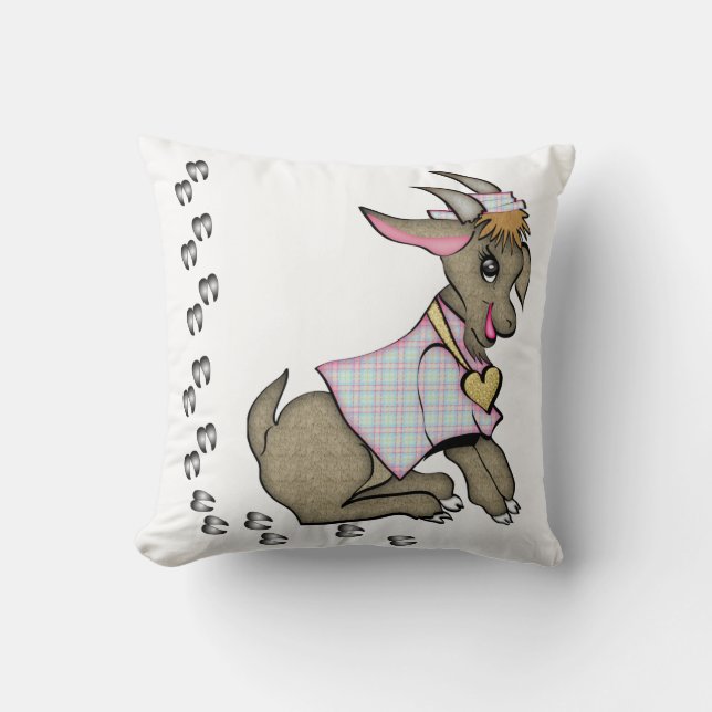 Cute Girl Goat with Jacket and Hat Pillow (Front)
