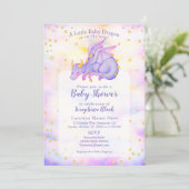 Cute Girl Gold Purple Dragon Baby Shower Invitation (Standing Front)