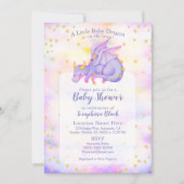 Cute Girl Gold Purple Dragon Baby Shower Invitation (Front)
