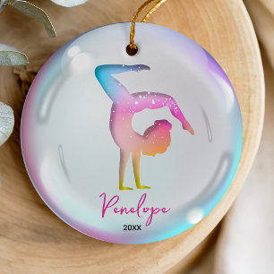 cute girl gymnast players colorful personalized ceramic ornament