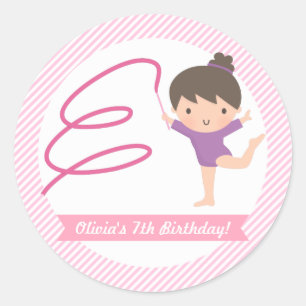 Cute Girl Gymnastics Kids Birthday Party Labels