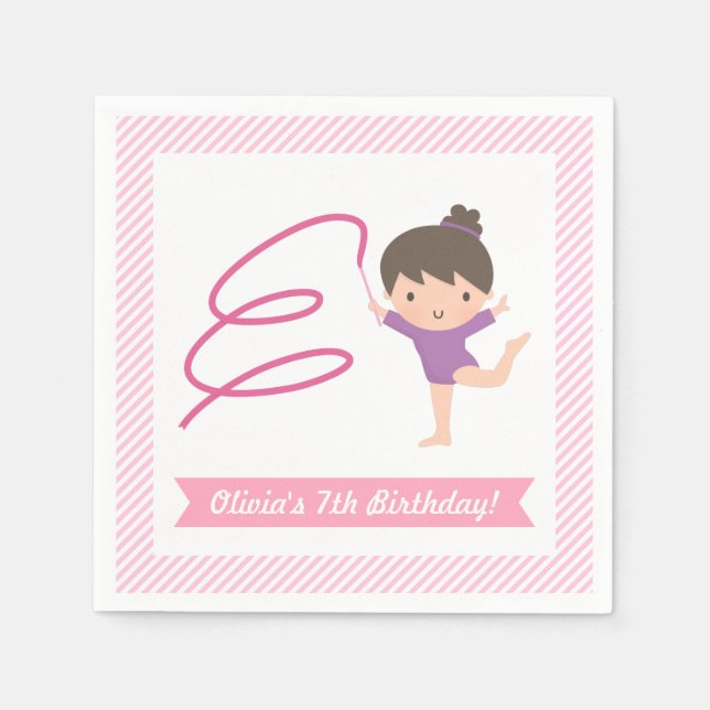 Cute Girl Gymnastics Kids Birthday Party Supplies Napkins (Front)