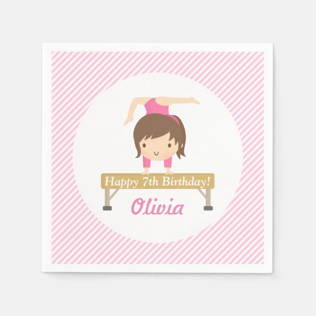 Cute Girl Gymnastics Kids Birthday Party Supplies Paper Napkins (Front)