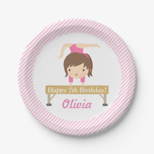 Cute Girl Gymnastics Kids Birthday Party Supplies Paper Plates (Front)