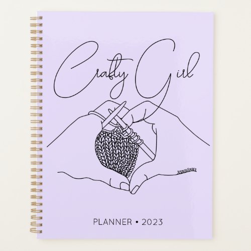 Cute Girl Heart Hands Drawing Purple Knitting  Planner