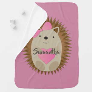 Cute Girl Hedgehog Hugging a Pink Heart Baby Blanket