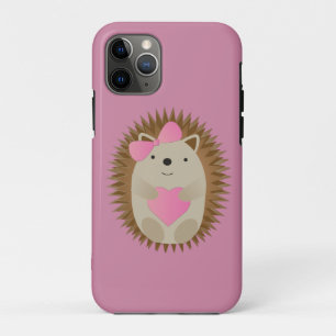 Cute Girl Hedgehog Hugging a Pink Heart iPhone 11 Pro Case