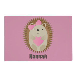 Cute Girl Hedgehog Hugging a Pink Heart Placemat