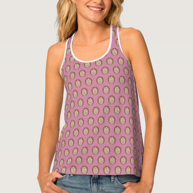 Cute Girl Hedgehog Pattern Tank Top (Front)