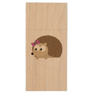 Cute Girl Hedgehog Wood USB Flash Drive