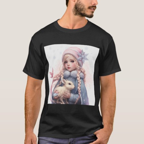 Cute Girl Holding A Rabbit T_Shirt