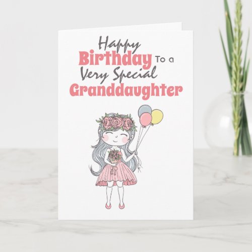 Cute girl holding balloons special granddaughter card