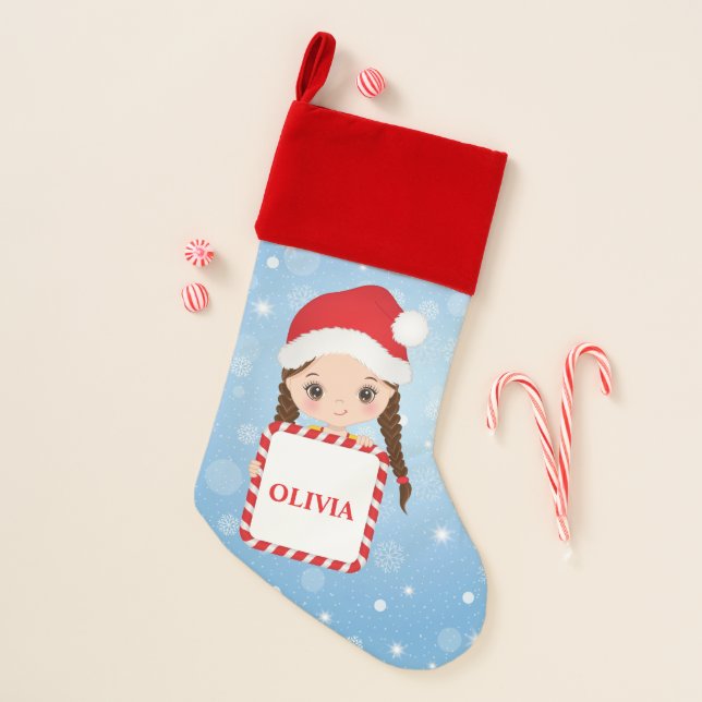 Cute Girl Holding Candy Frame Christmas Stocking  (Front)