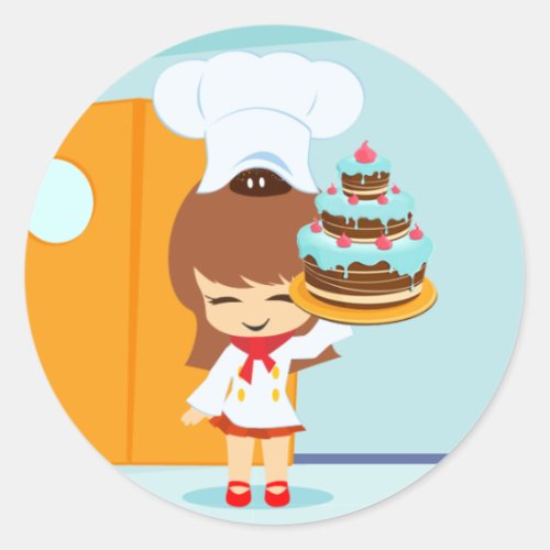 Cute Girl holding Chocolate Birthday Cake Classic Round Sticker