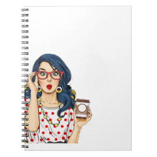 Cute girl holding coffee cup notebook