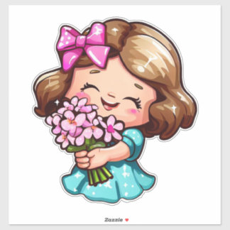cute girl holding flowers sticker