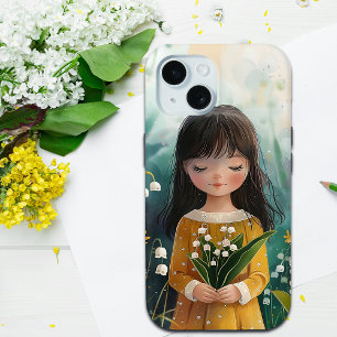 Cute Girl Holding Lily of the Valley Birth flower  iPhone 15 Case